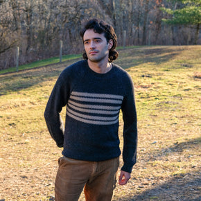 Fluff Men's Overlook Striped Raglan Baby Alpaca Crewneck
