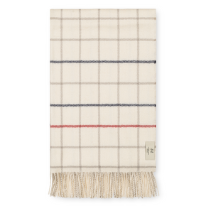 Plaid blanket with fringes on a white background