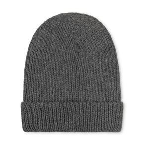Gray knit beanie on a white background